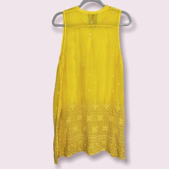 Johnny Was Darla Embroidered Sleeveless Long Button Front Tunic Yellow Small - Picture 2 of 12